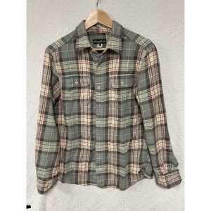 Eddie Bauer Mens Flannel Shirt Medium Green Grey Plaid Long Sleeve 100% cotton